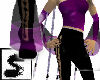 Purple top black pants bodysuit flares